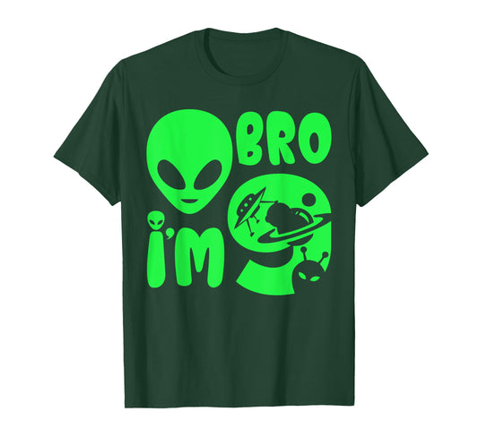 Bro I'm 9 Year Old Bruh It's My 9th Birthday Alien UFO Funny T-Shirt