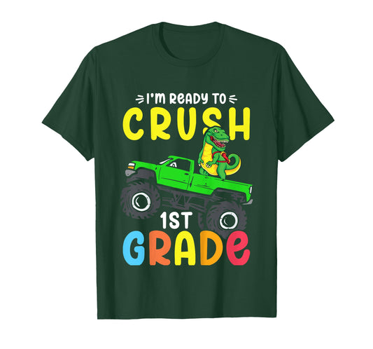 Kids I'm Ready To Crush 1st Grade Dino Monster Truck Boys T-Shirt