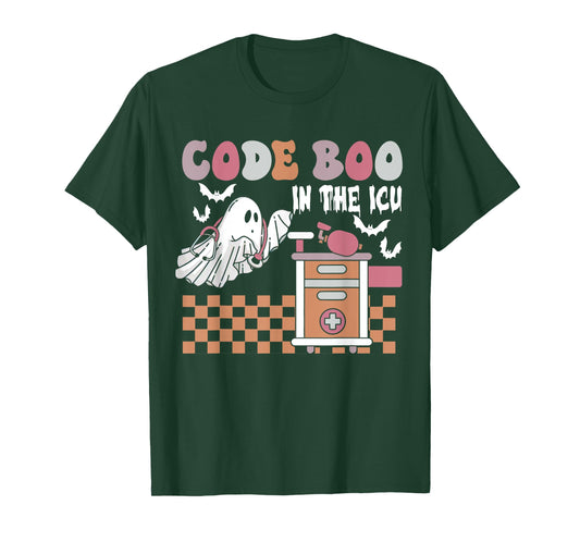 Groovy Retro Halloween ICU Nurse, Code Boo In The ICU T-Shirt