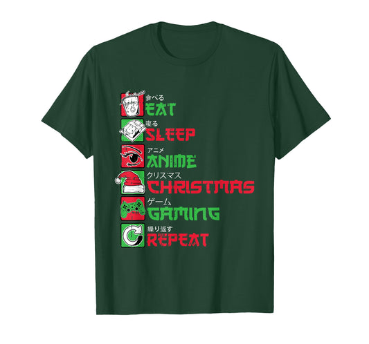 Eat Sleep Anime Gaming Christmas Pajama X-Mas Holiday Gamer T-Shirt