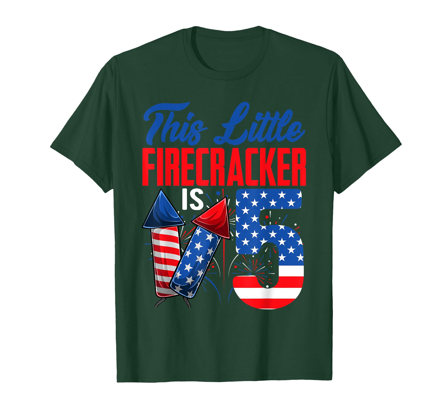 This Little Firecracker Is 5 Years Old Birthday 4th Of July T-Shirt