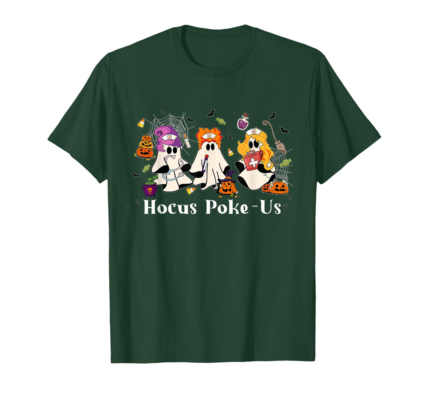 Retro Funny Hocus Poke-us Spooky Nurse Halloween Cute Ghost T-Shirt