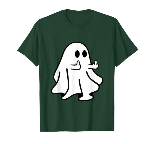 Spooky Ghost Middle Finger Halloween Party T-Shirt