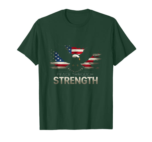 Peace Through Strength Distressed Flag USA Graphic T-Shirt