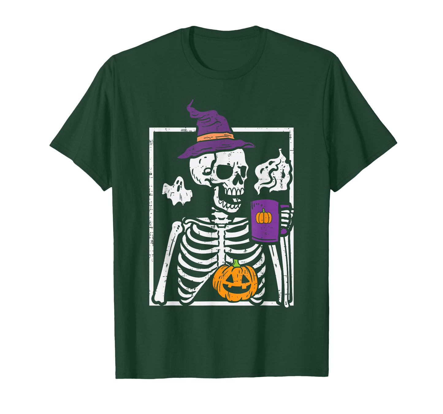 Halloween Skeleton Pumpkin Coffee Funny Costume Men Women T-Shirt