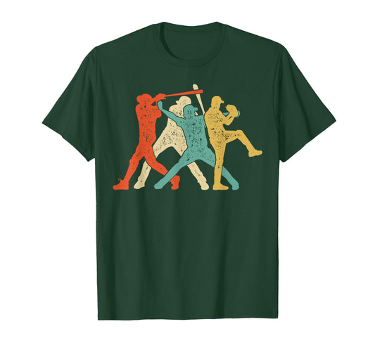 Baseball Retro Vintage Catcher Pitcher Batter Boys Men Sport T-Shirt