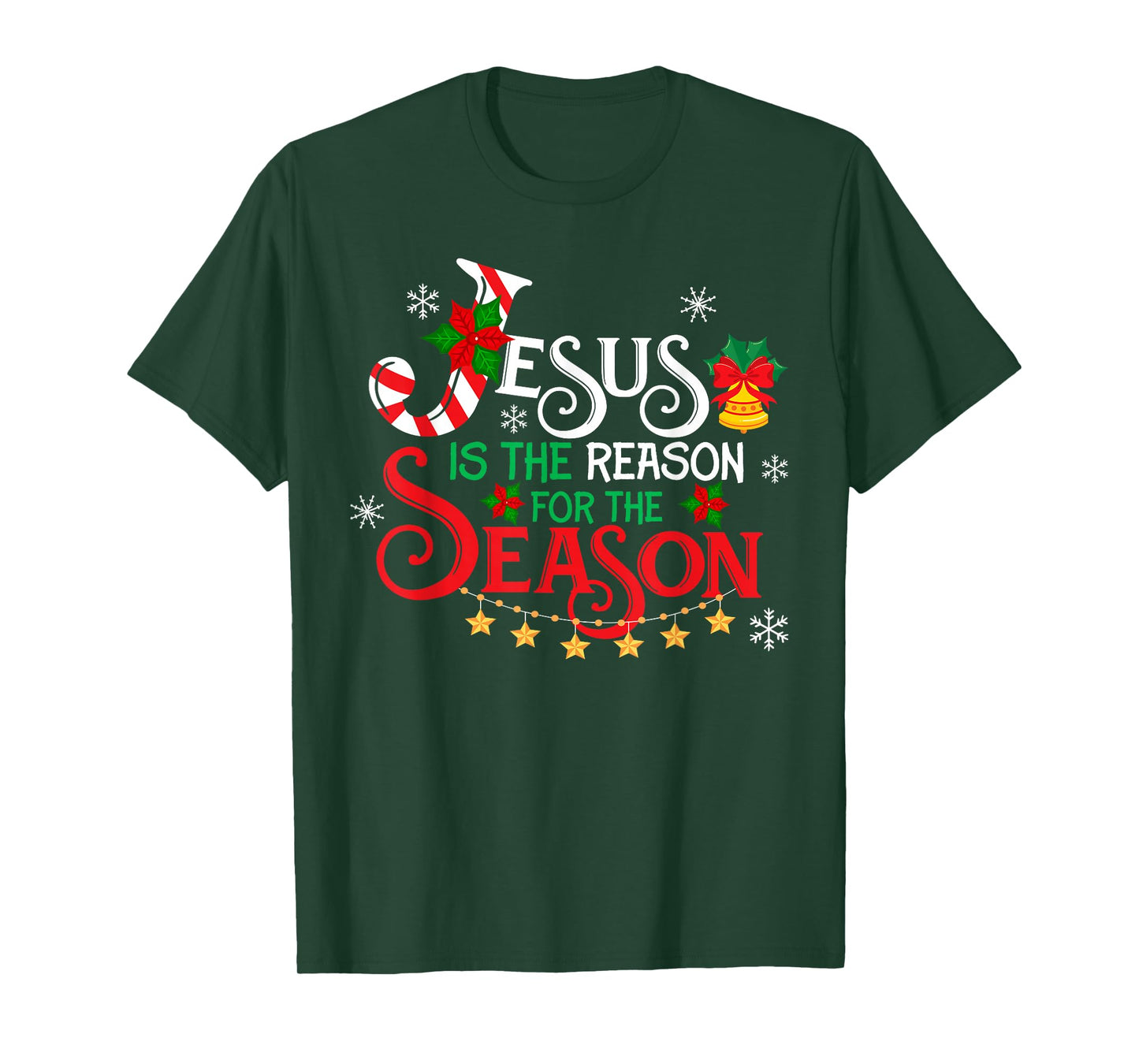 Jesus is The Reason for The Season Religious Christmas Light T-Shirt