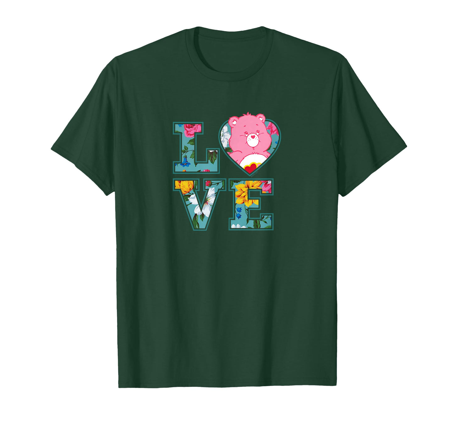 Care Bears Love Floral Block Letters Cute Cartoon T-Shirt