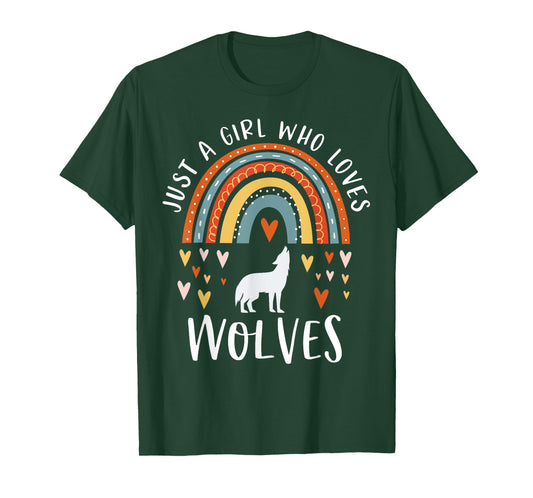 Just A Girl Who Loves Wolves Rainbow Gifts For Wolf Lover T-Shirt