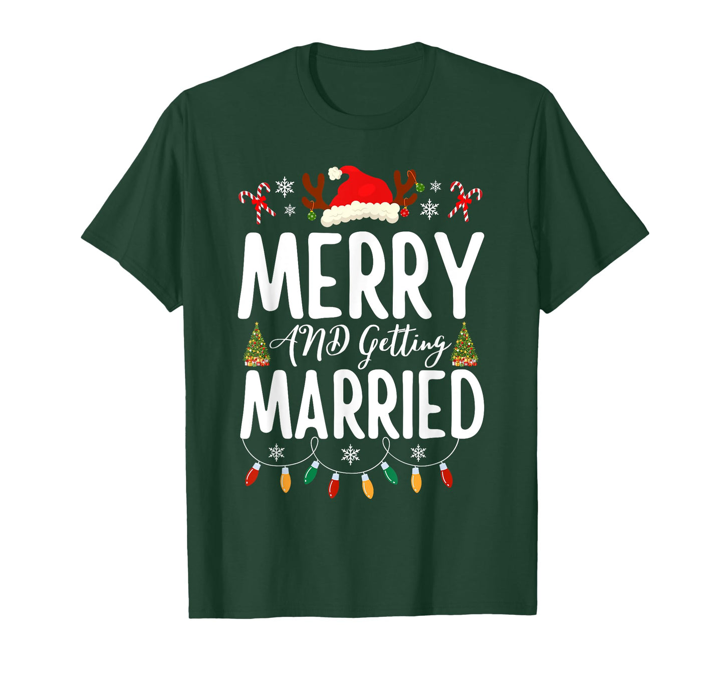 Merry and Getting Married Couples Christmas Pjs Pajamas T-Shirt