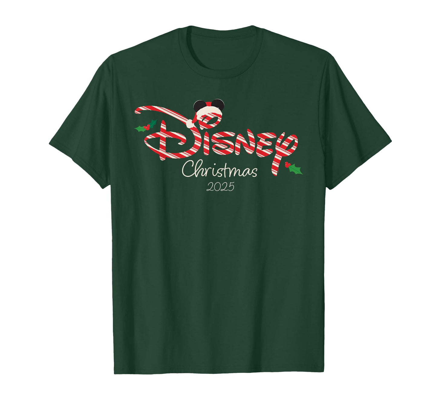 Disney Christmas 2025 Candy Cane Script Logo Holiday Trip T-Shirt