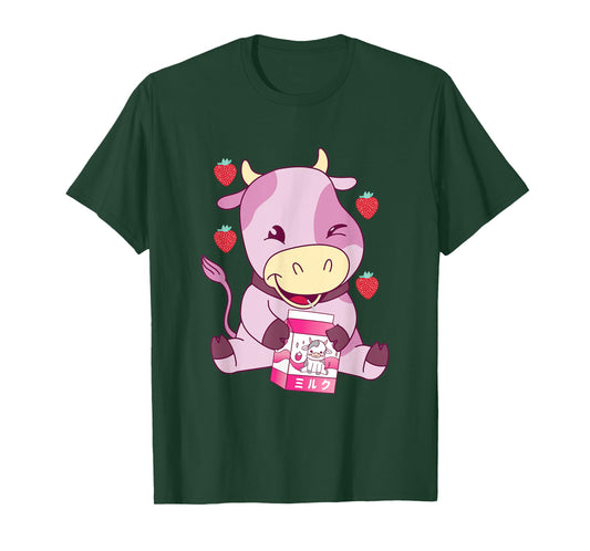 Strawberry Milk Pink Cow Japanese Strawberry Milk Shake T-Shirt