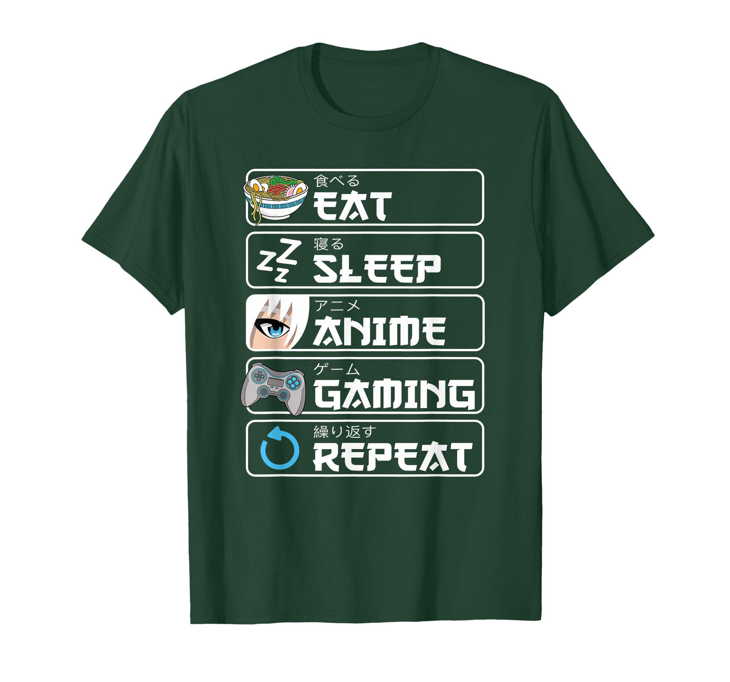 Eat Sleep Anime Gaming Repeat Manga Otaku Men Boys T-Shirt