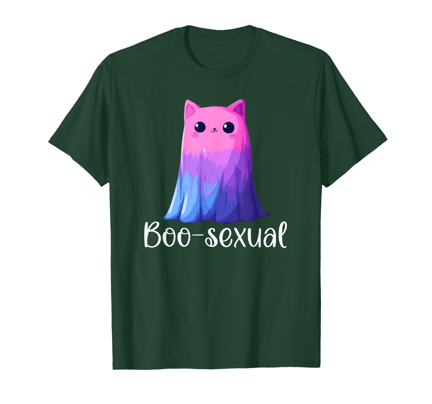 Cute Bisexual Ghost Cat in Sheet Boo-Sexual Halloween Pun T-Shirt