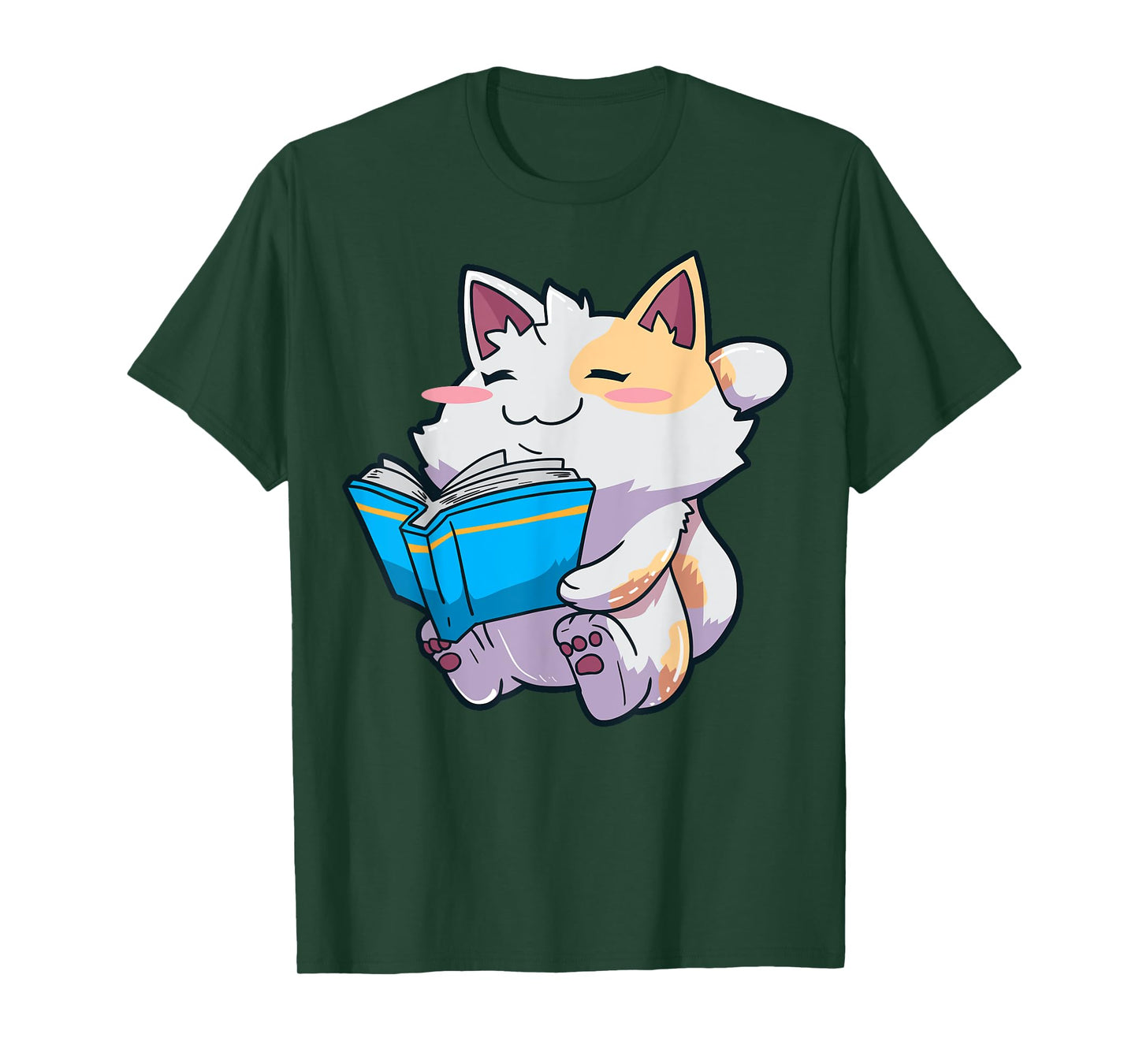 Anime Cat Books Reading English Teacher Kawaii Neko T-Shirt for Men Women Kids