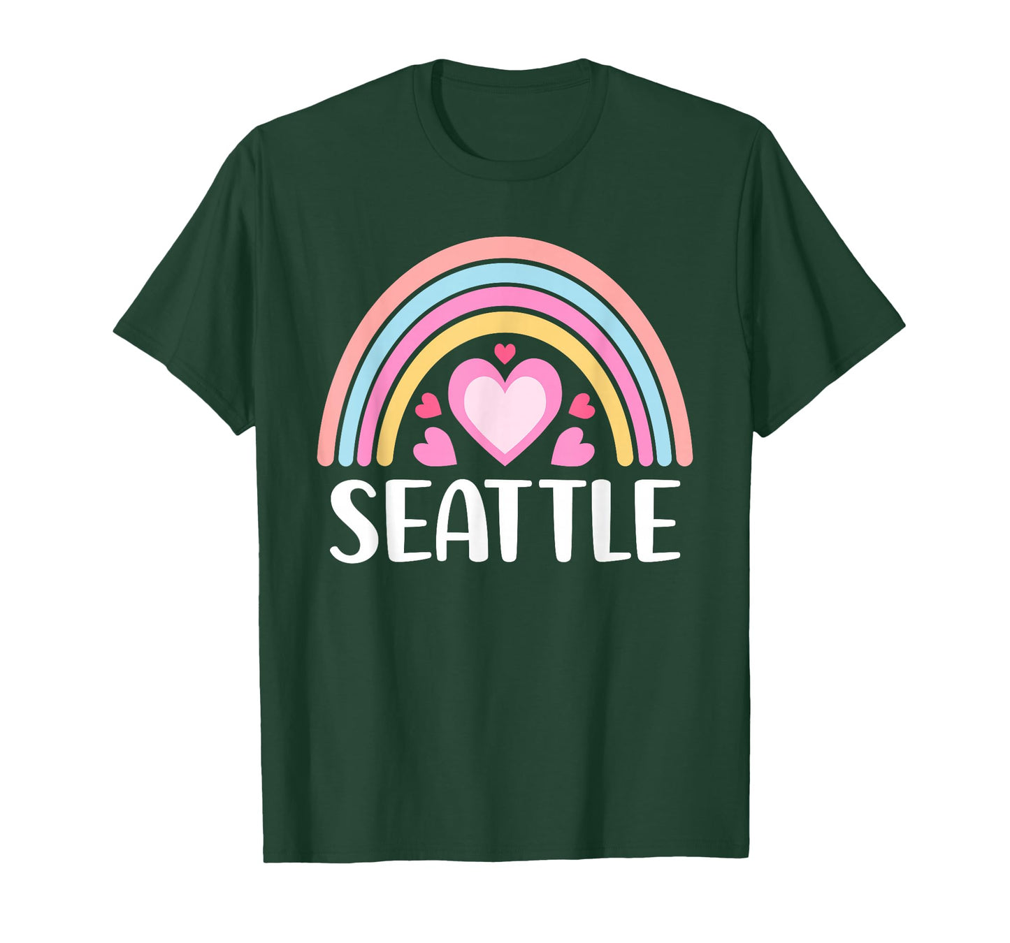Seattle for Women Rainbow Hearts Cute Seattle T-Shirt