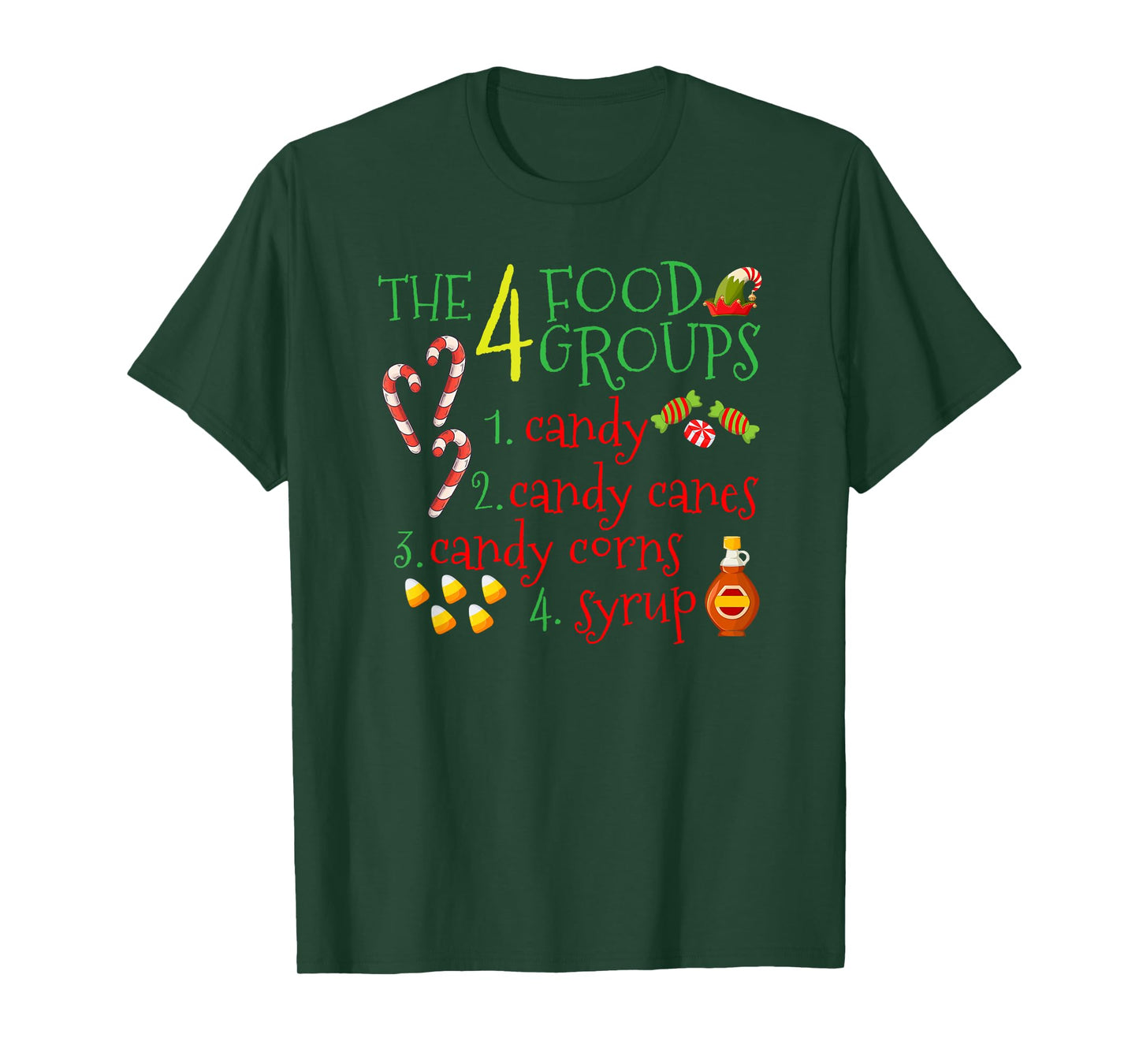 The 4 Elf Food Groups Funny Christmas Candy Cane T-Shirt