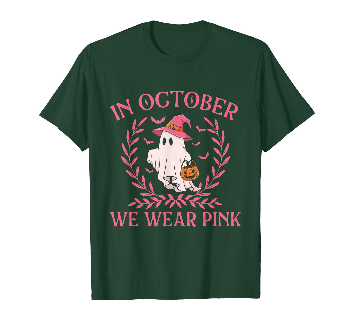 in October We Wear Pink - Halloween Breast Cancer Awerness T-Shirt