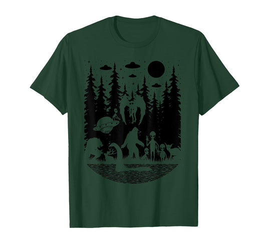 Bigfoot Loch Ness Monster Mothman And Aliens Funny Cryptid T-Shirt