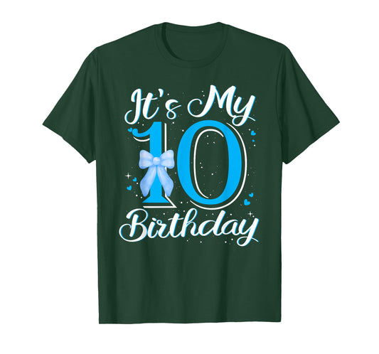 It's My 10 Birthday Blue Bow 10 Year Old Bday Double Digits T-Shirt