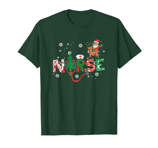 Nurse Christmas Santa Cute Xmas Winter Scrub Top Women T-Shirt