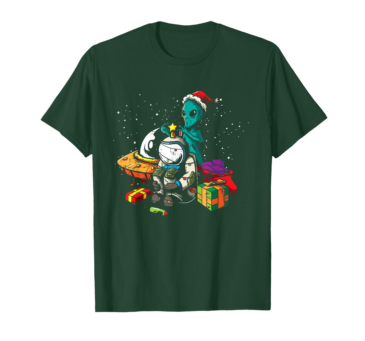 Alien Astronaut Christmas Tree Pajama Funny Space UFO X-Mas T-Shirt