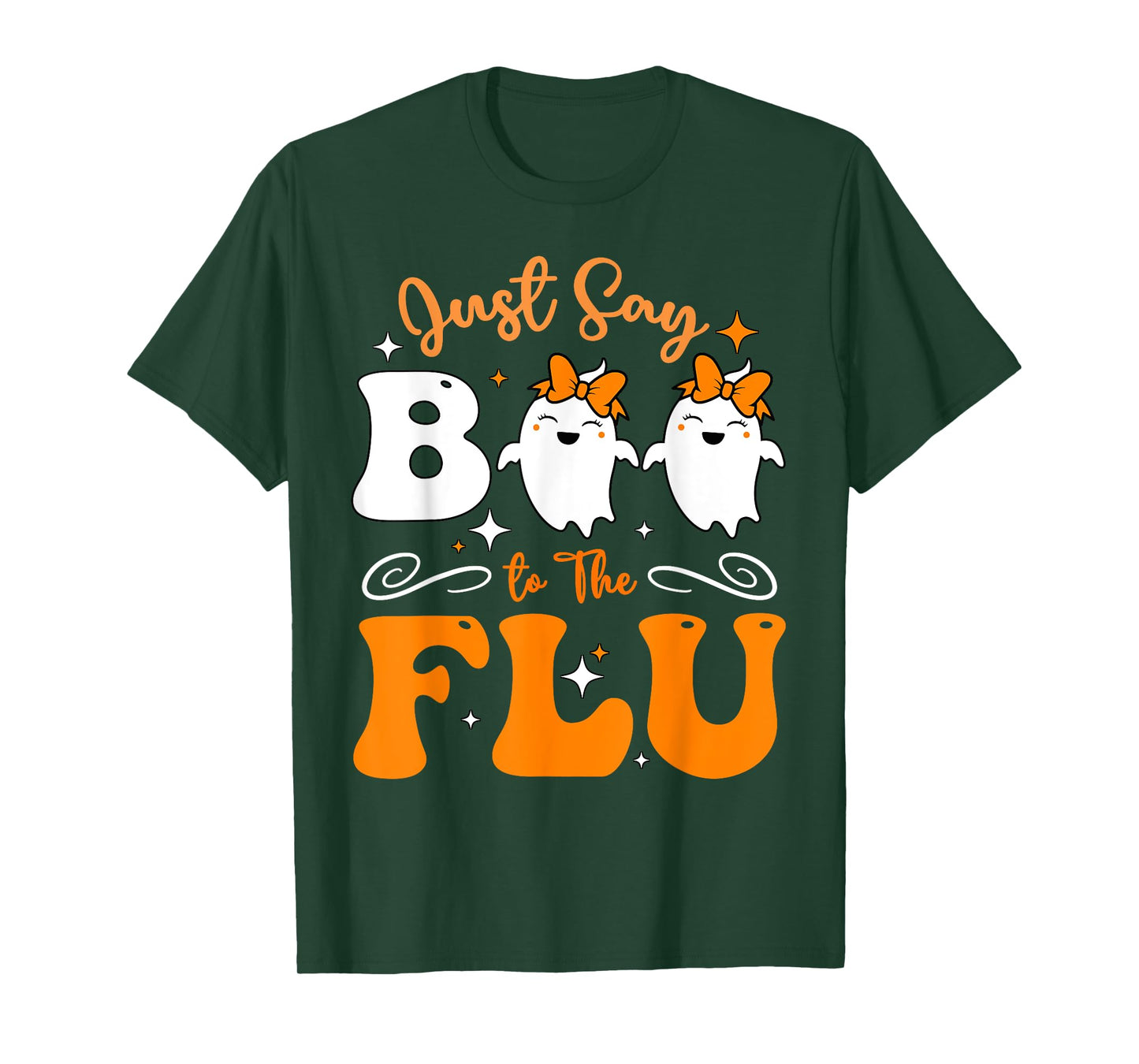 Say Boo To The Flu Funny Halloween Bow Cute Ghost Boo To Flu T-Shirt