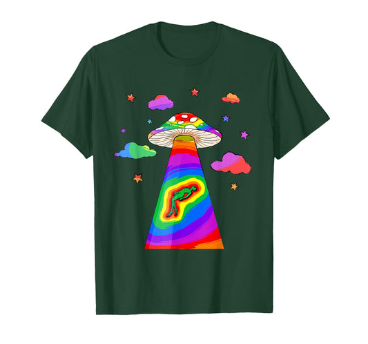Kidcore Aesthetic Alien UFO Abduction Mushroom Cottagecore T-Shirt