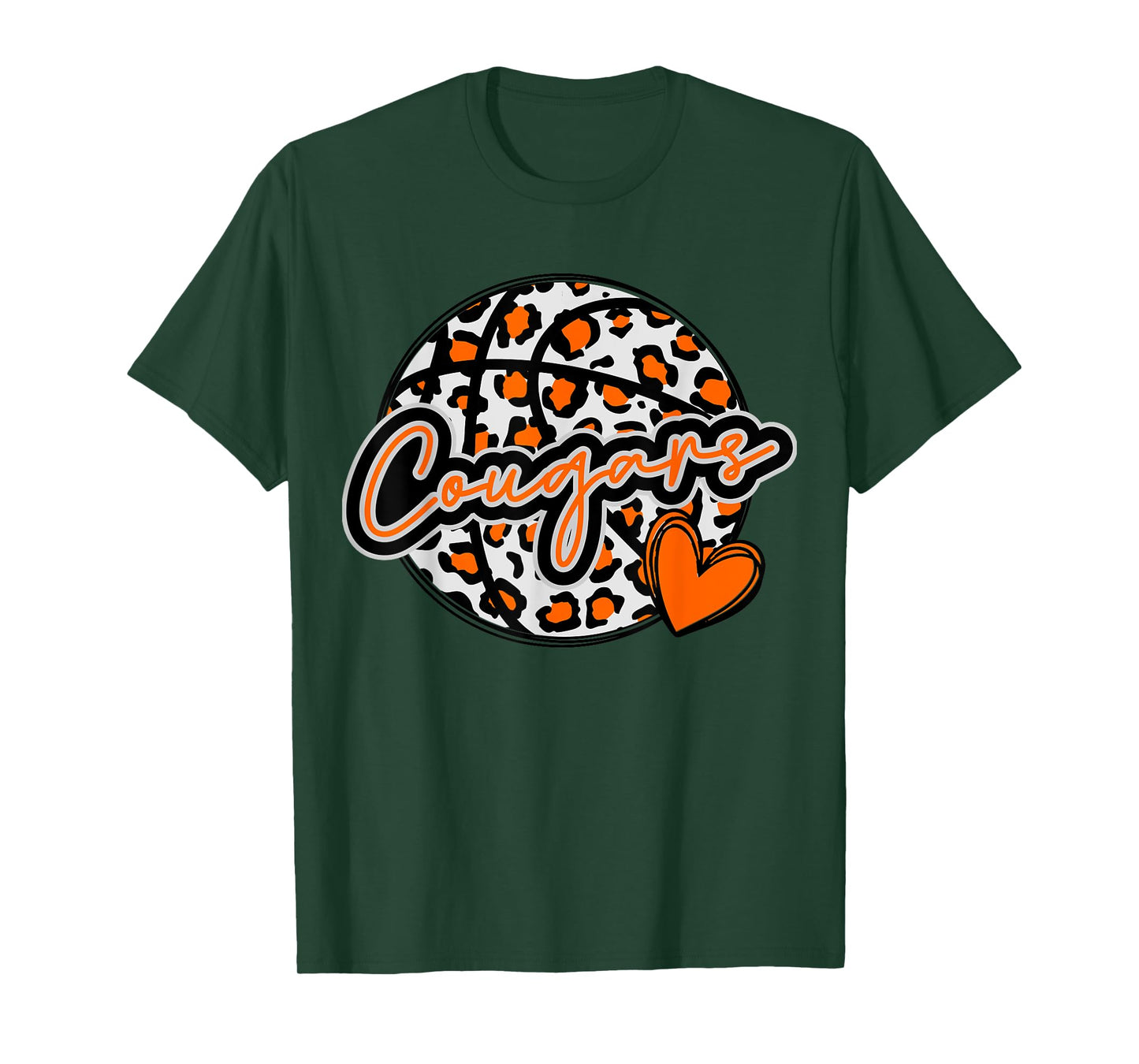 Leopard Cheetah Basketball COUGARS Orange Spirit Game Tee T-Shirt