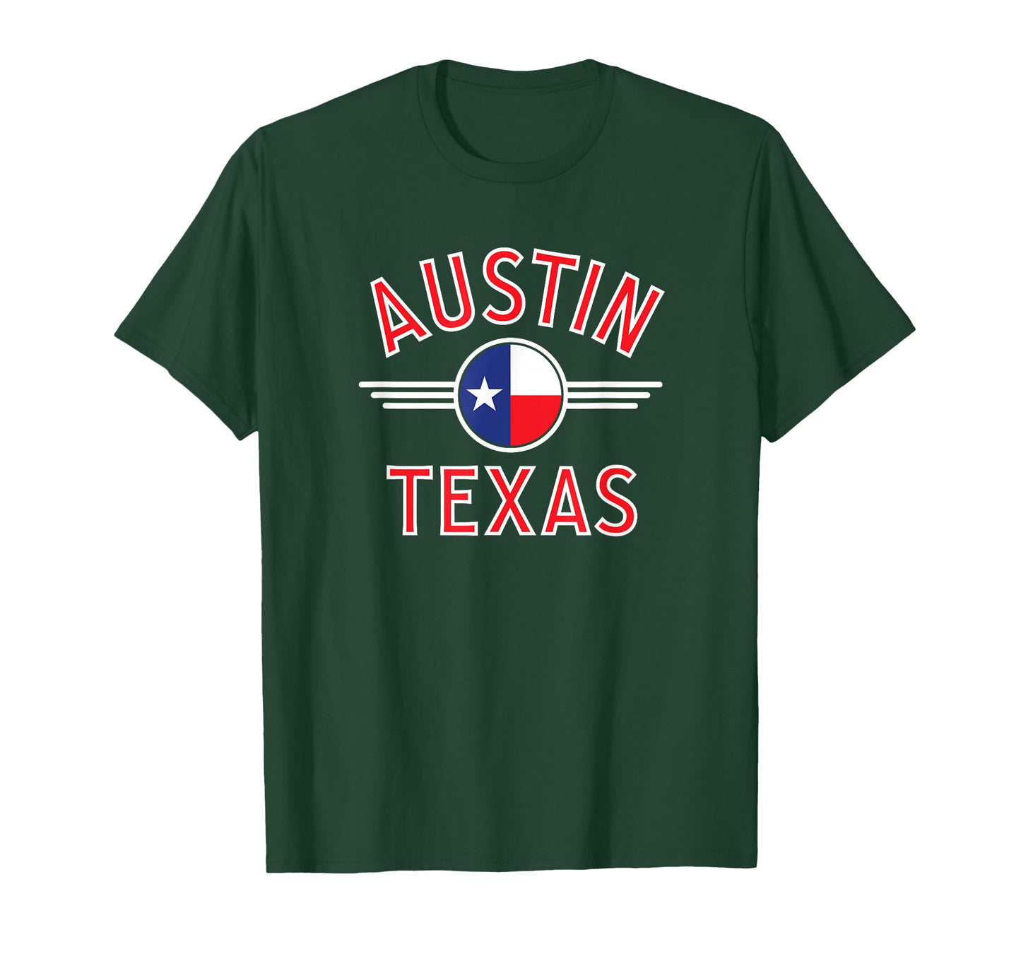 Austin Texas Flag Circle Red Text T-Shirt
