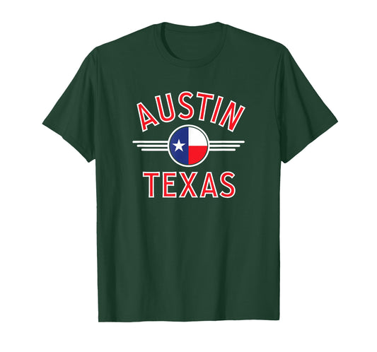 Austin Texas Flag Circle Red Text T-Shirt