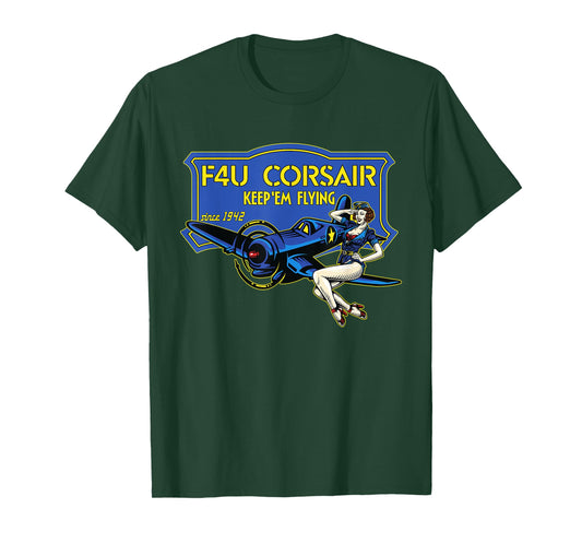 F4U Corsair WW2 Plane Pinup Girl Warbird Airshow Shirt T-Shirt
