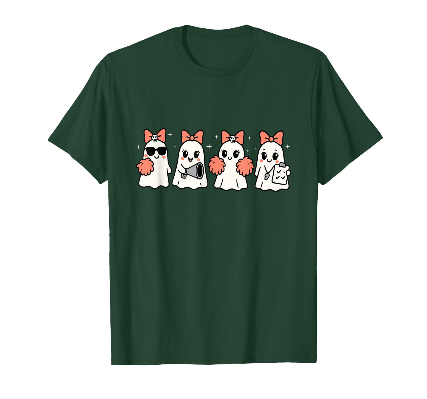 Coquette Ghost Halloween Cheerleader Club Teacher Womens T-Shirt
