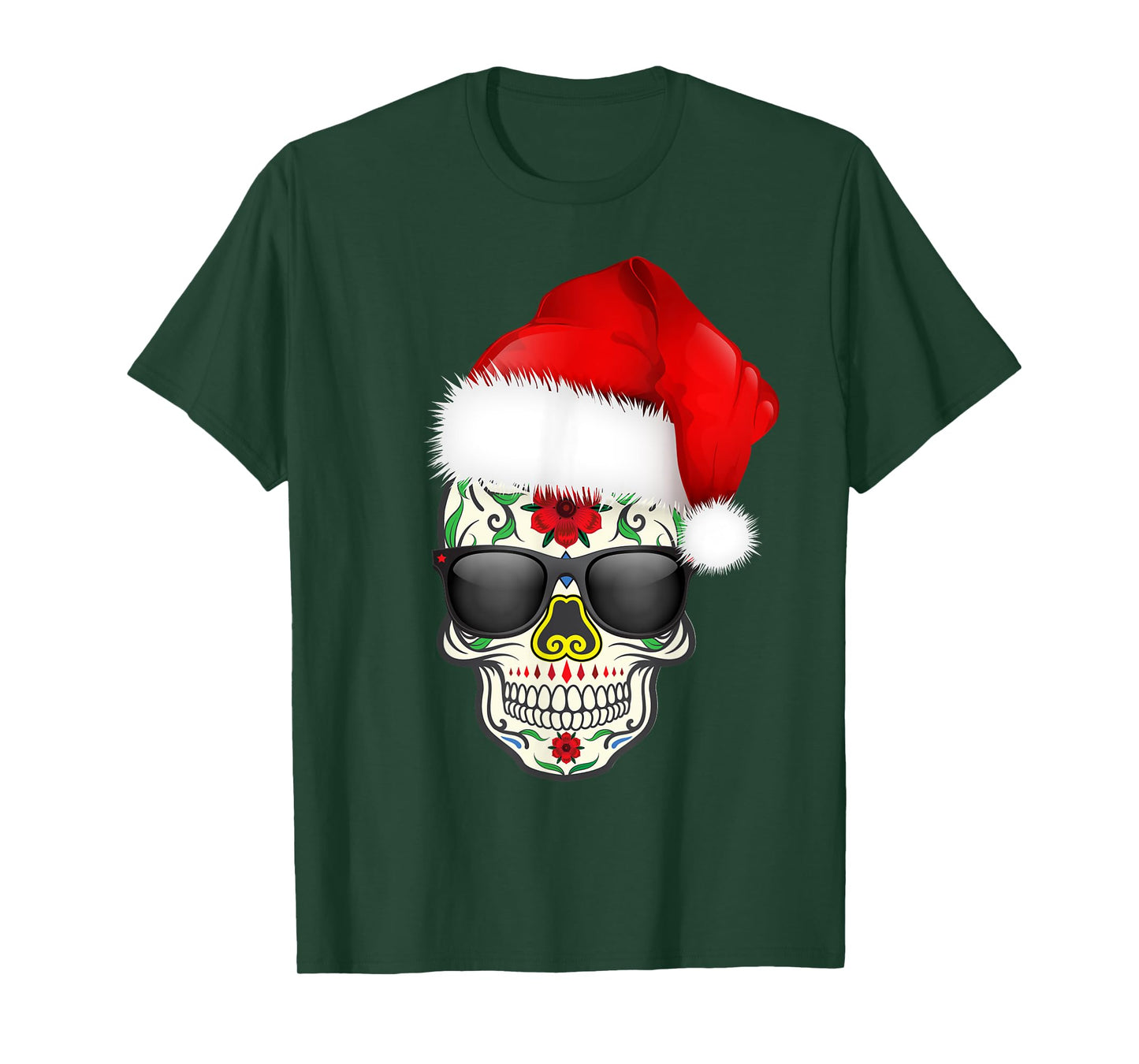 Christmas Hat Santa Day Of The Dead Sugar Skull Party Shirt T-Shirt