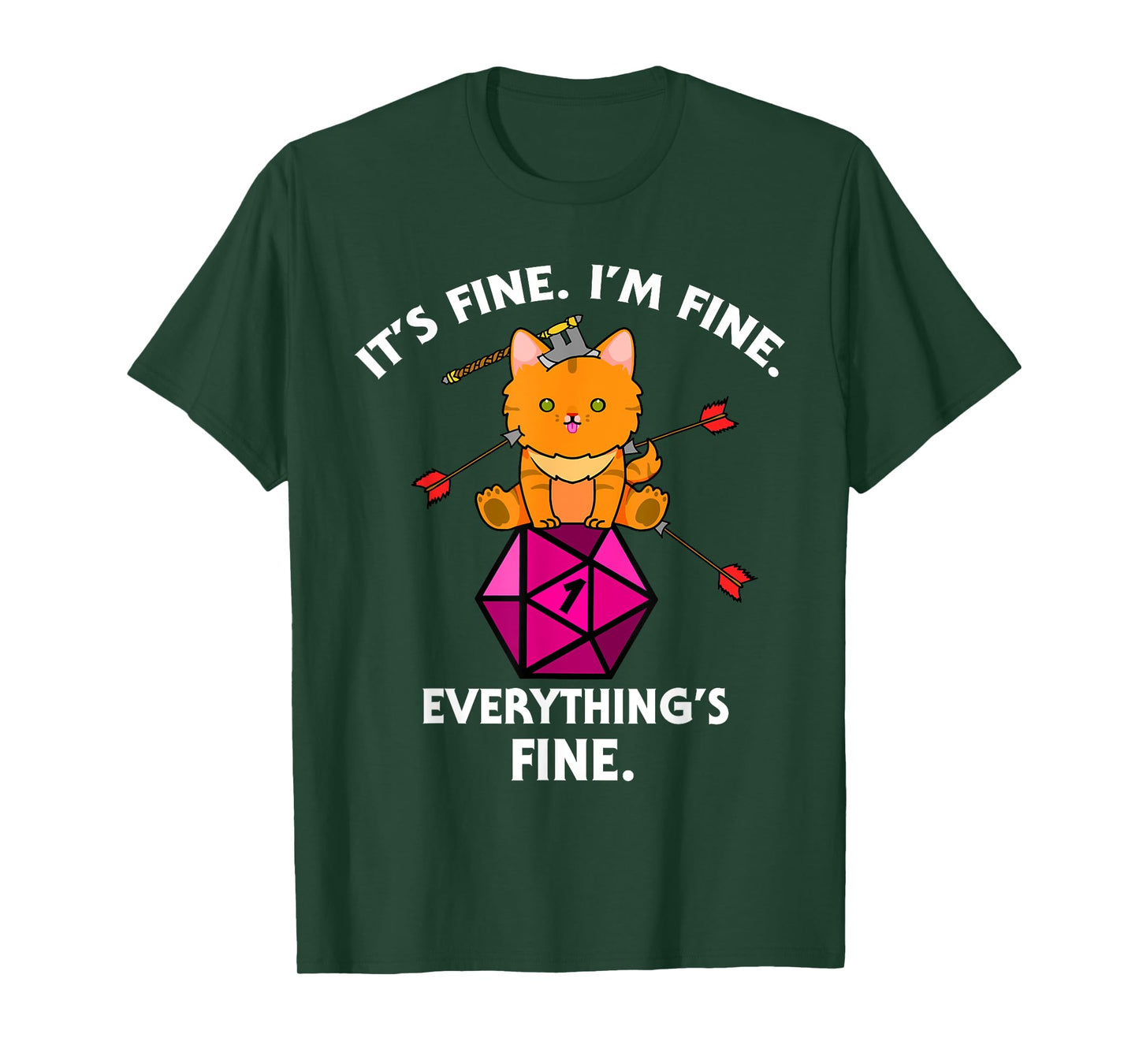 It's Fine RPG Gamer Cat D20 Dice Fail Funny Nerdy Geek T-Shirt