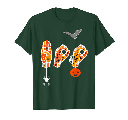 Vintage Boo Scary Creepy Colorful Deaf ASL Halloween Tee T-Shirt