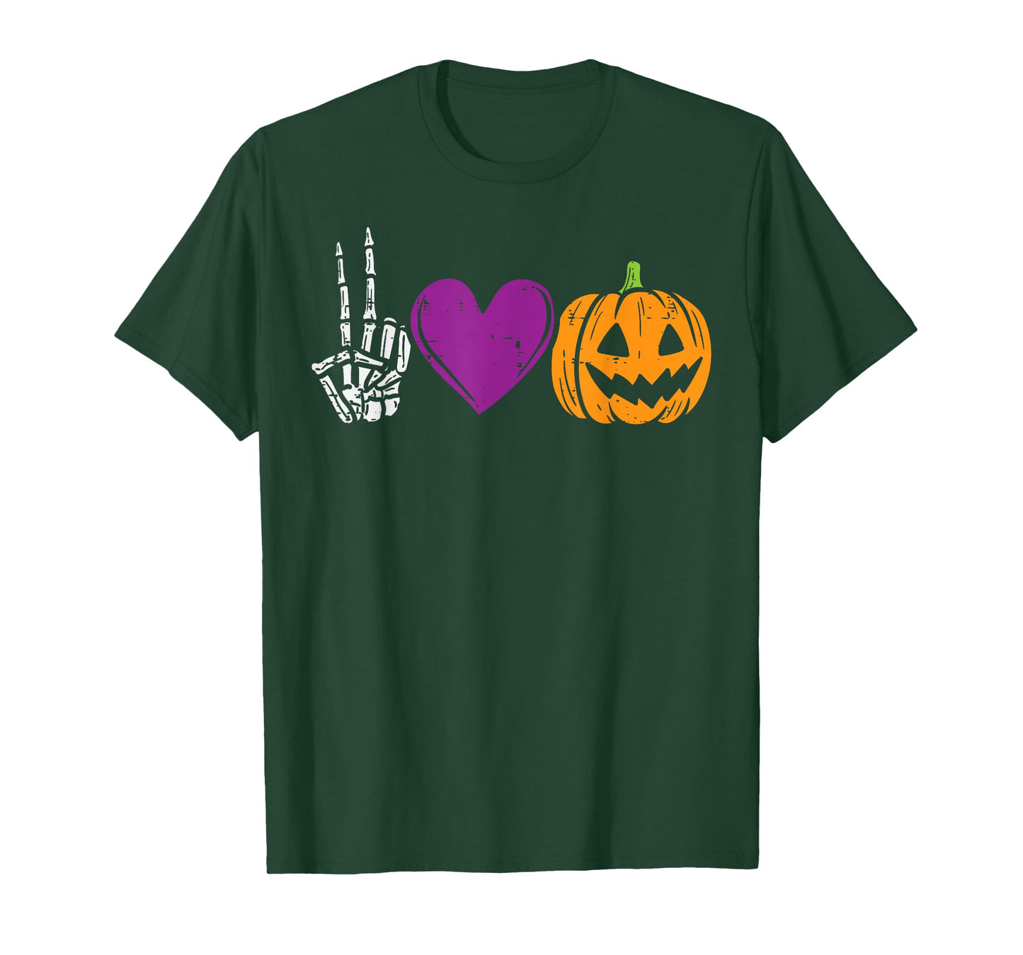 Skeleton Peace Heart Pumpkin Funny Halloween Men Women Kids T-Shirt