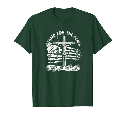 Stand for the Flag Kneel for the Cross - Patriotic Jesus T-Shirt