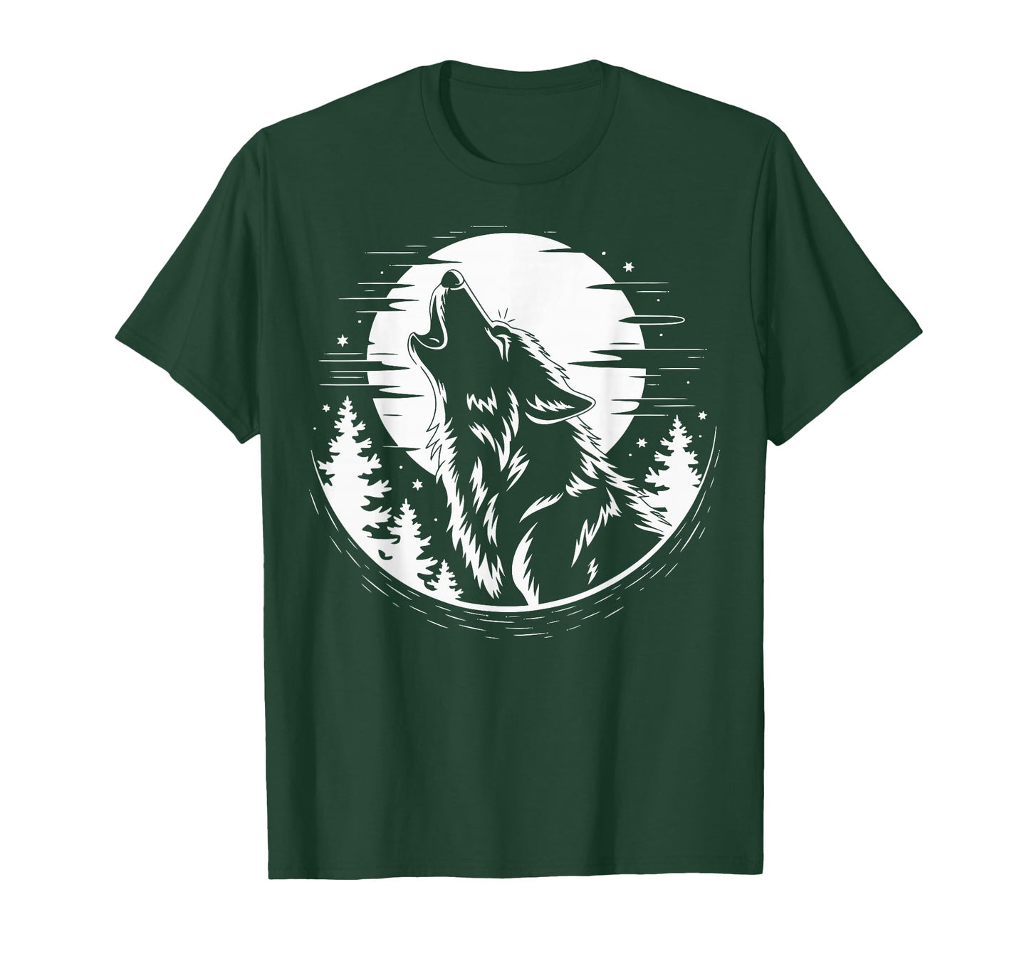 Wolf Howling Moon Forest Retro Nature Camper T-Shirt