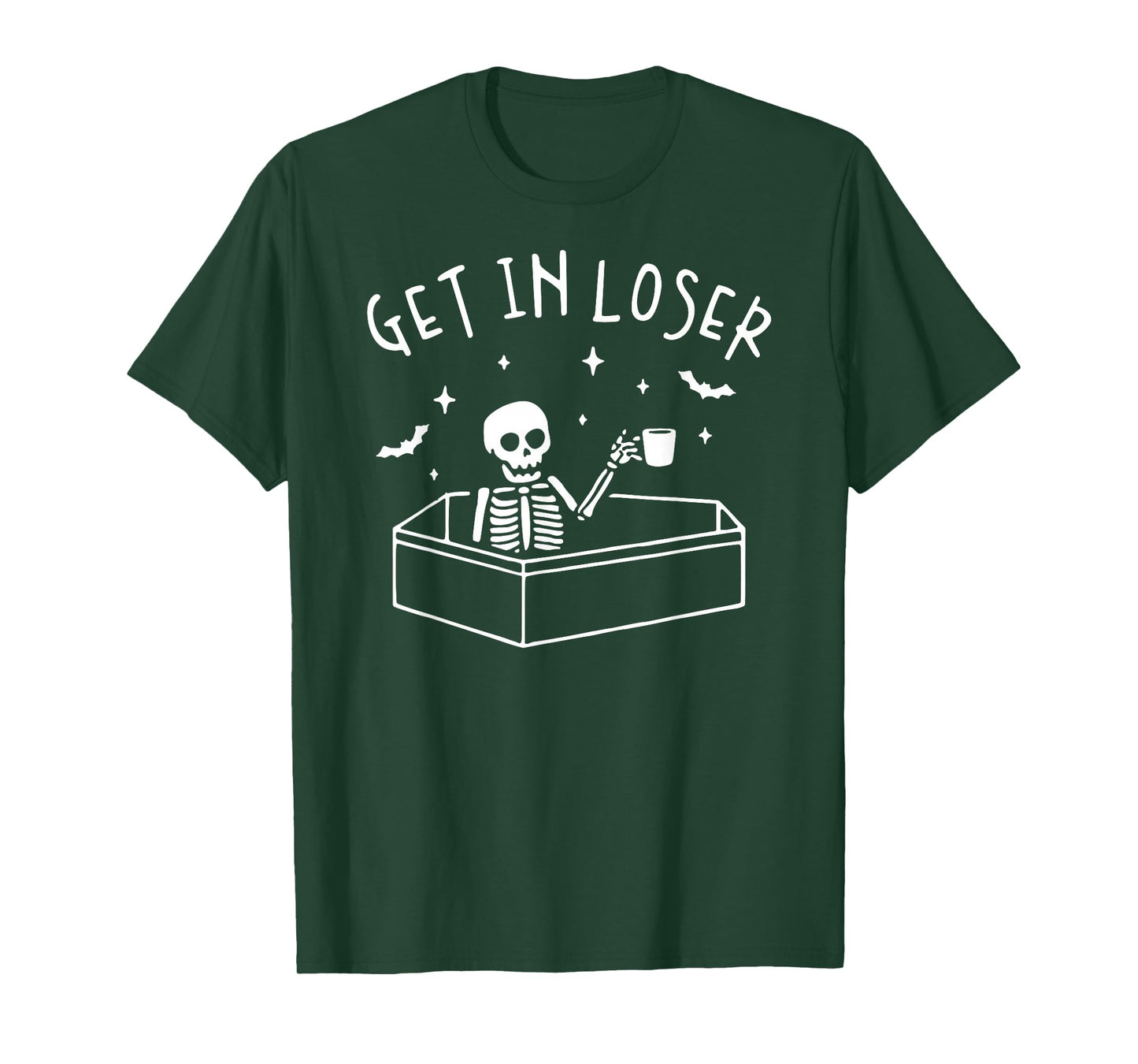 Get In Loser Skeleton In Coffin Spooky Halloween Funny T-Shirt