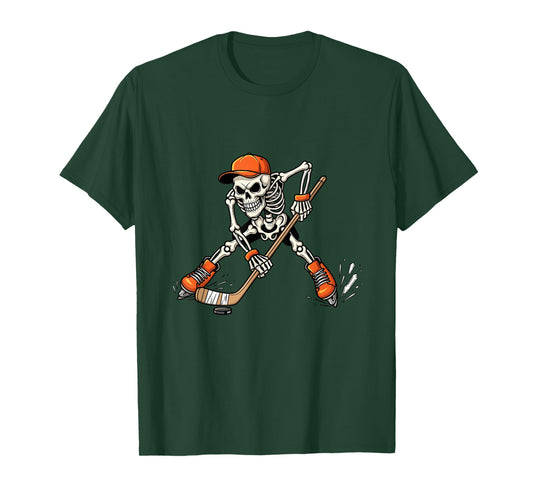 Skeleton Ice Hockey Costume Funny Halloween for Boys T-Shirt