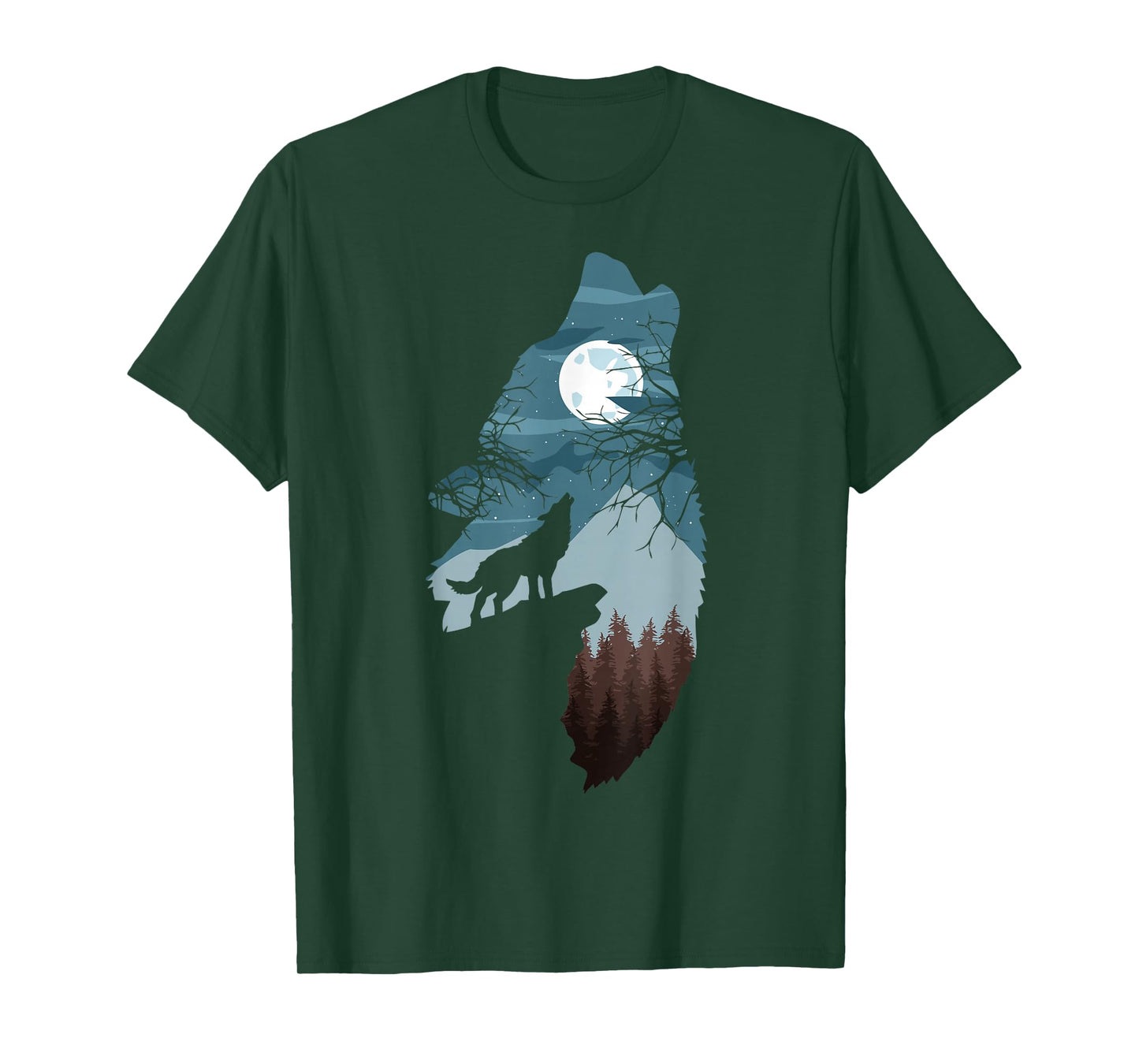 Forest with Full-Moon and Cliff Of Silhouette Howling Wolf T-Shirt