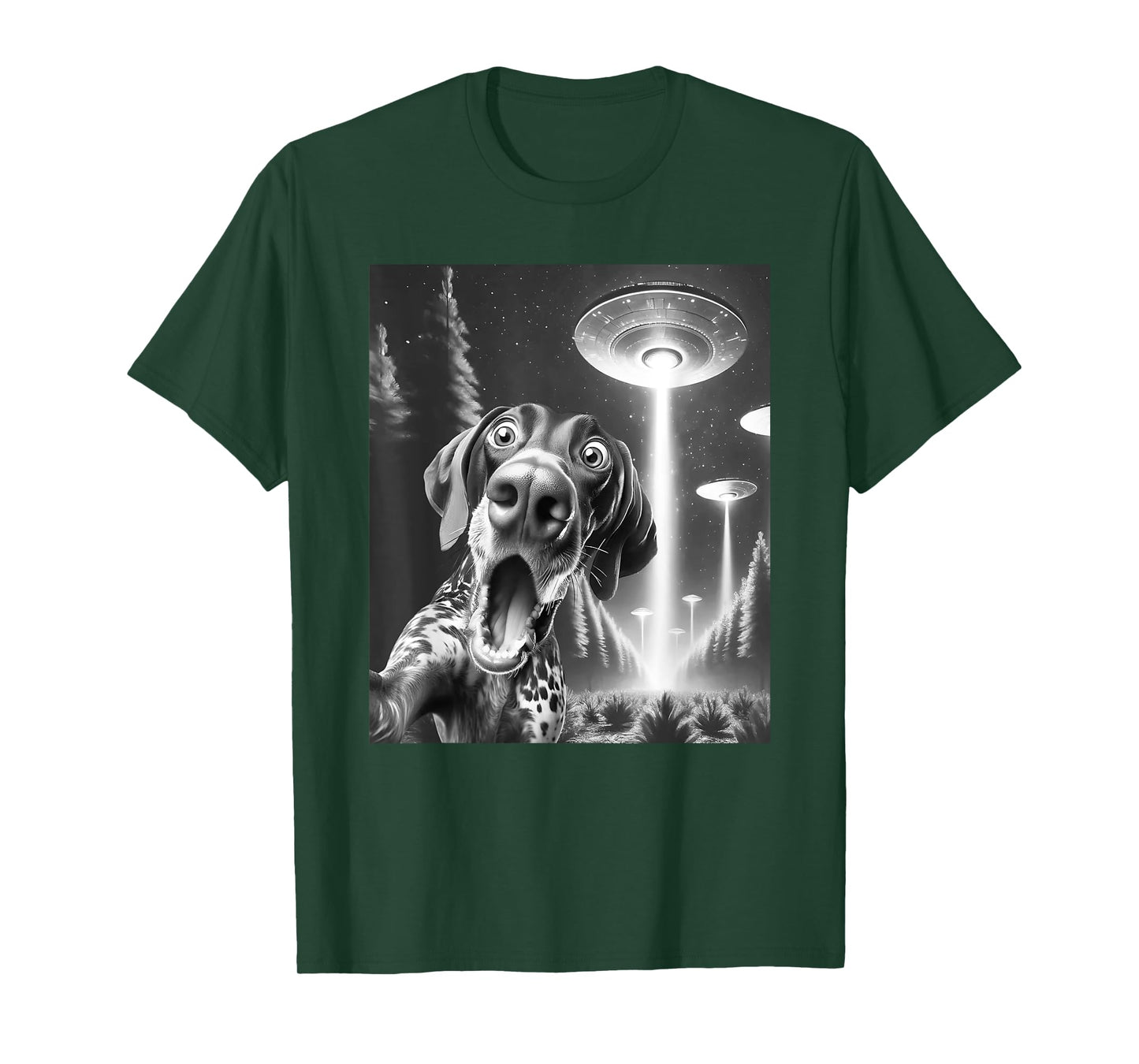 Funny German Shorthaired Pointer Alien UFO Taking a Selfie T-Shirt