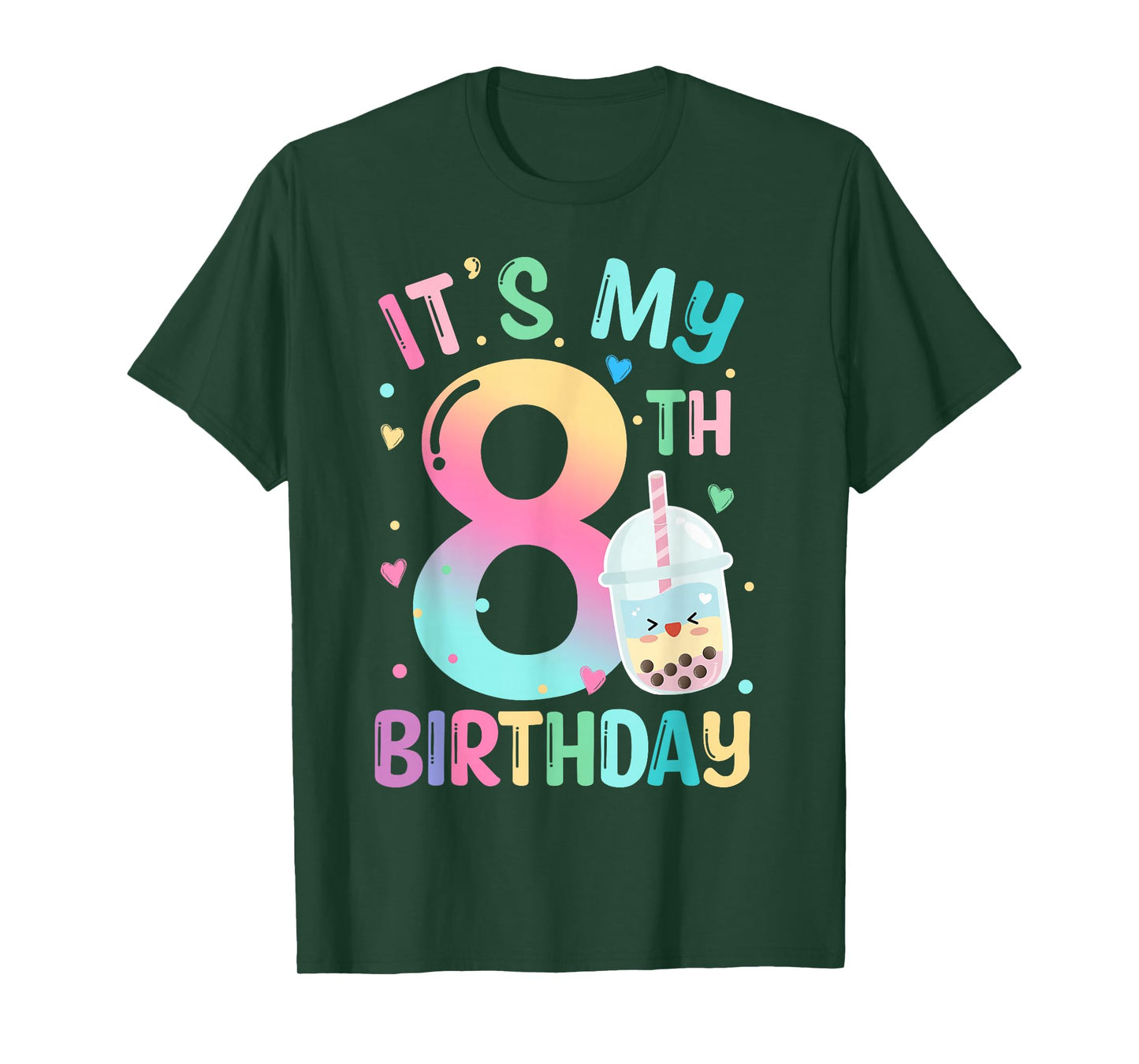 It's My 8th Birthday Bubble Boba Tea Party 8 Year Old Girl T-Shirt