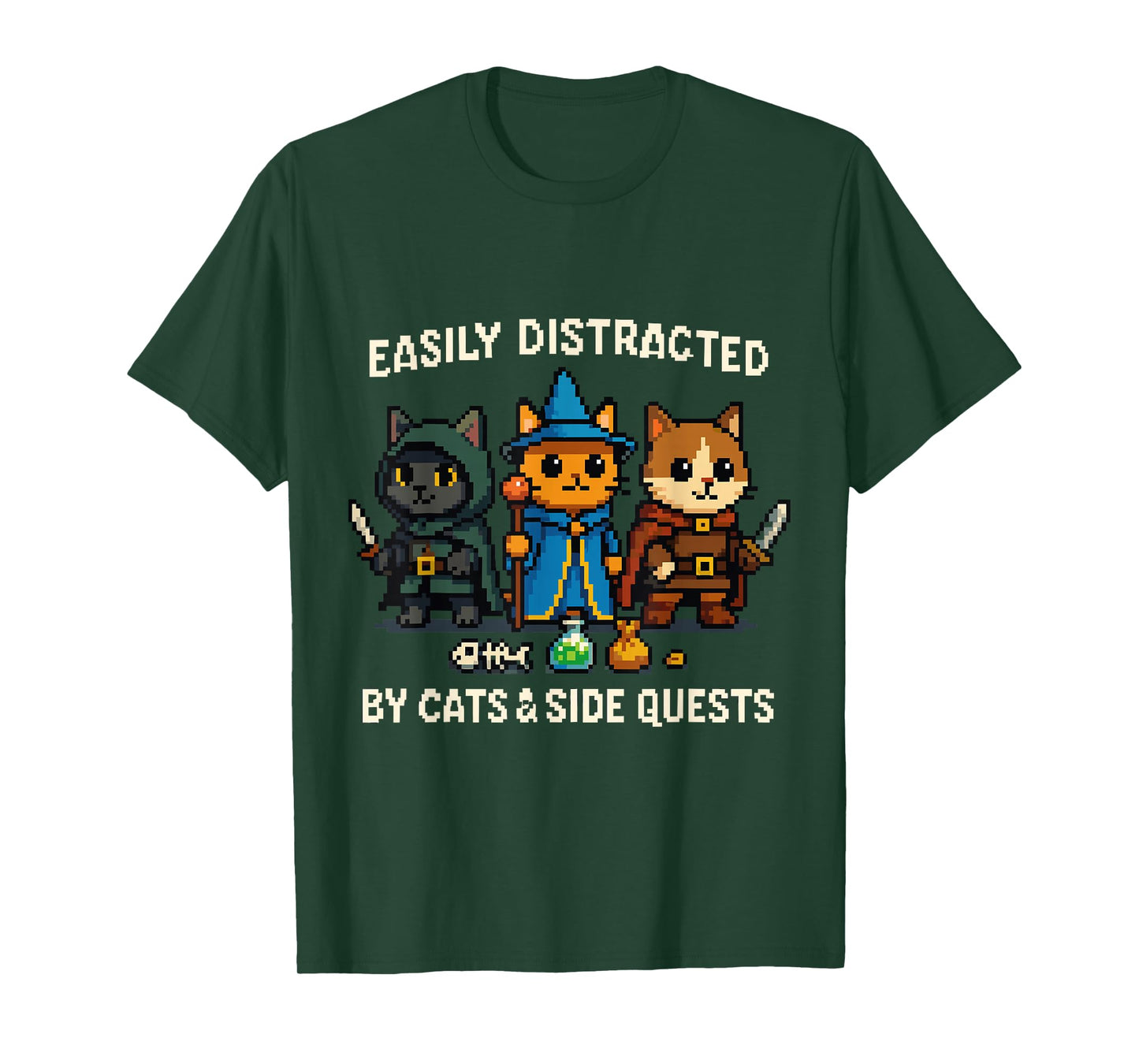 RPG Gamer Cat Distraction Side Quest Nerdy Men Women T-Shirt