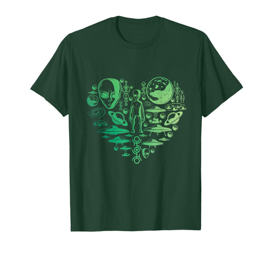 Aliens UFO Enthusiast lovers heart men women kids Abduction T-Shirt