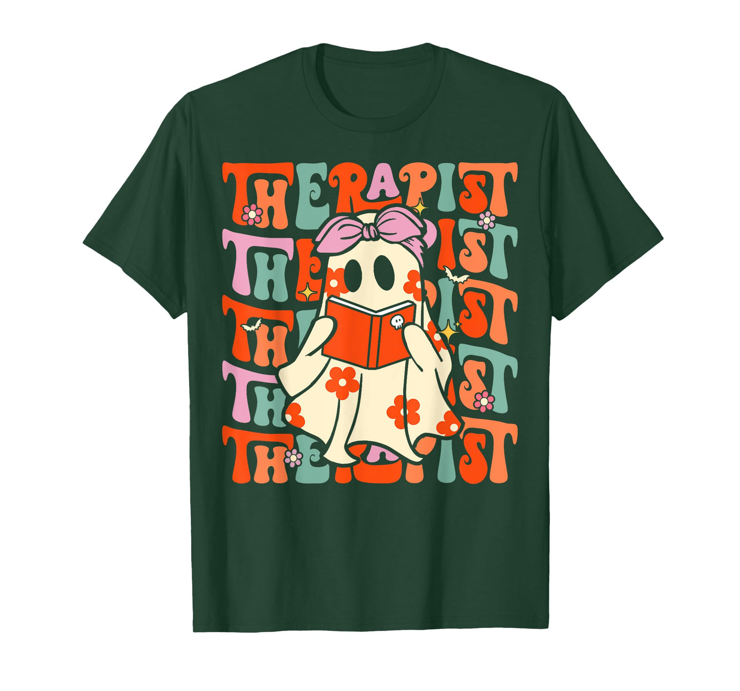Therapist Groovy Halloween Retro Ghost Mental Health Therapy T-Shirt