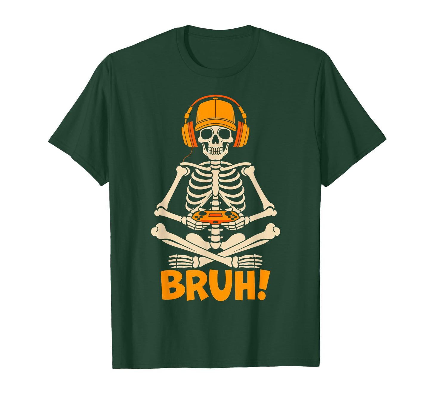 Bruh Skeleton Gamer Halloween Video Gaming Boys Girls Men T-Shirt