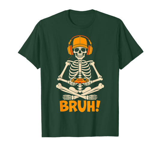 Bruh Skeleton Gamer Halloween Video Gaming Boys Girls Men T-Shirt