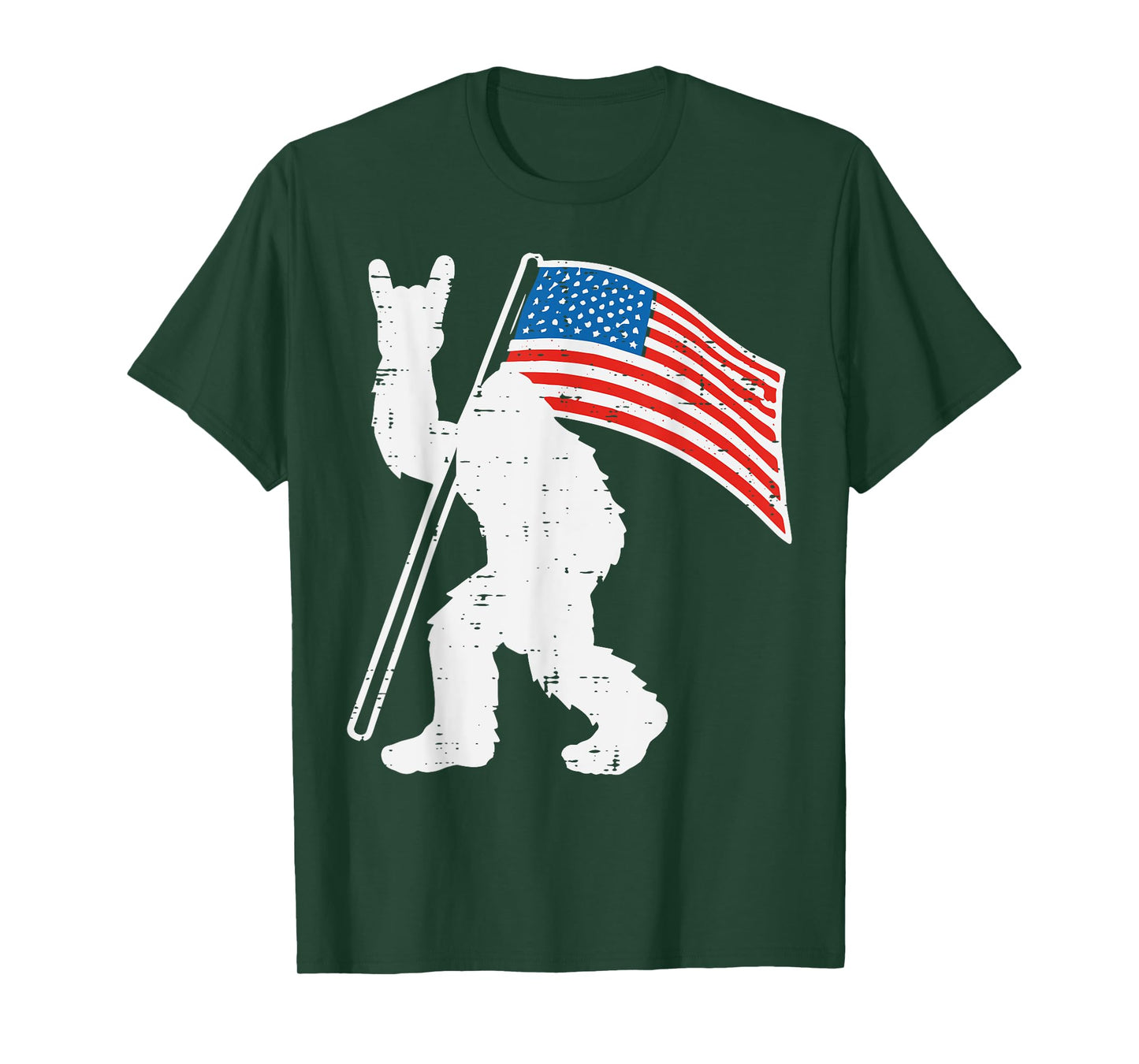 Bigfoot America Flag Rock Hand Rocker Sasquatch Men Boys Kid T-Shirt